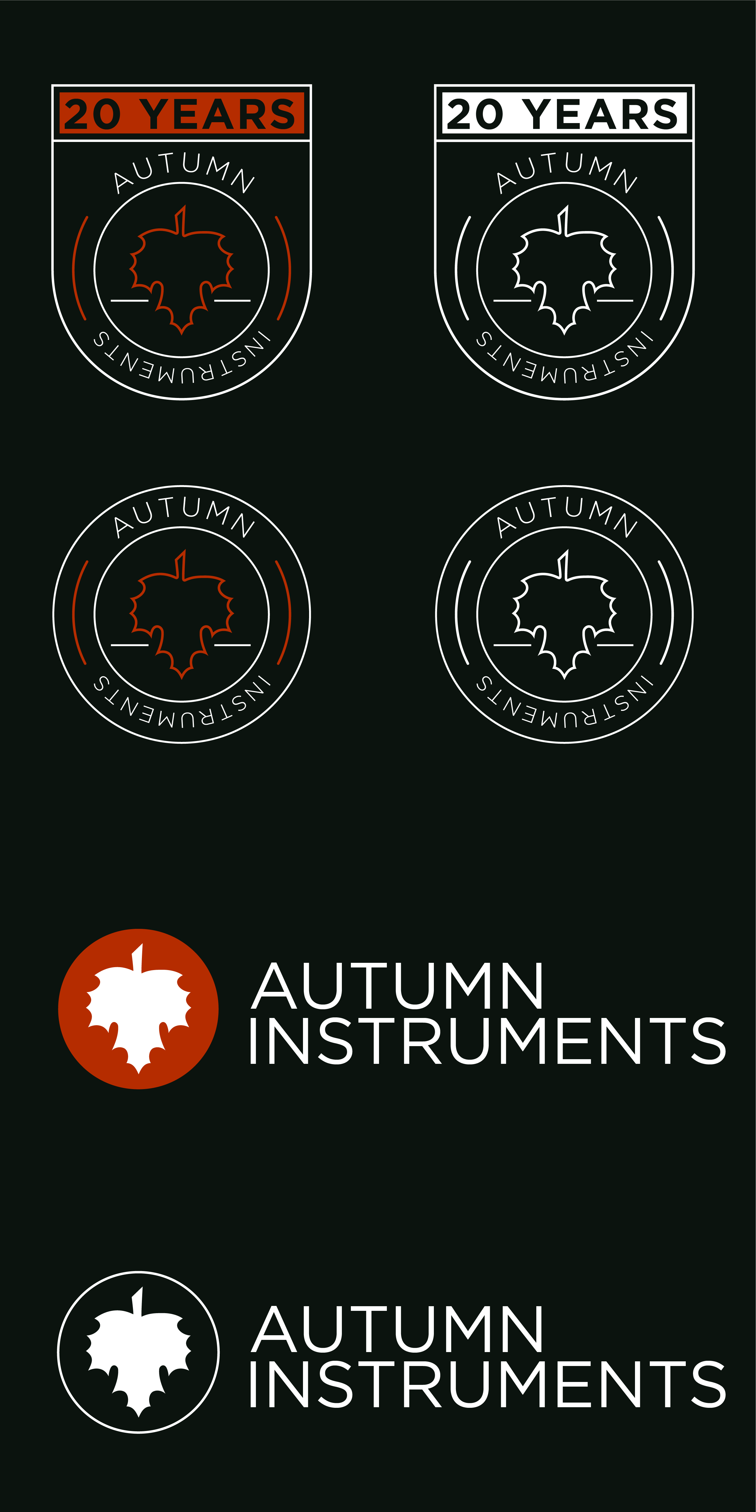 Autumn Instruments 20 year commemorative logos for dark backgrounds